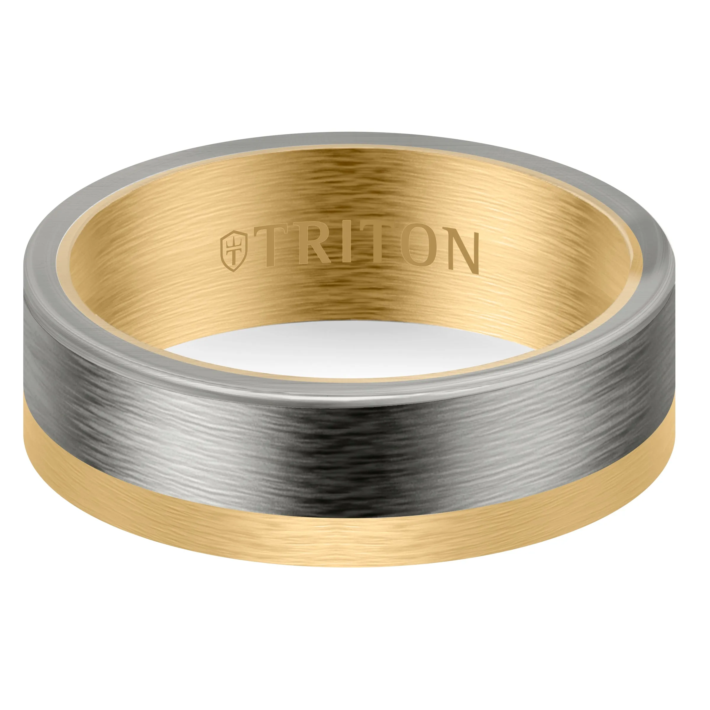 7MM 14k Gold Ring - Asymmetrical Tantalum Inlay and Flat Edge