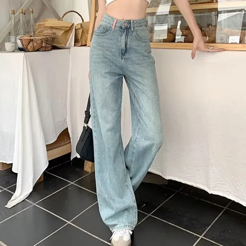 Amy Fashion - Baby Blue Loose Straight Thin Summer Tassel Versatile Trend Women's Jean