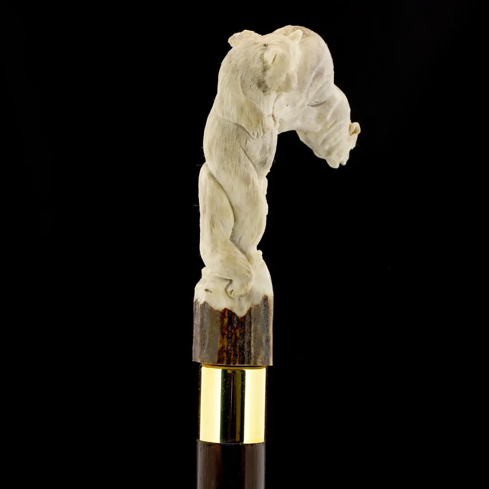 Bear Family Intricate Carved Bone Handle Collector Cane w/Custom Shaft and Collar