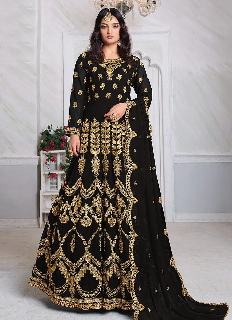 Black Abaya Style Embroidered Anarkali Suit