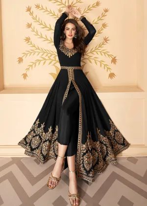 Black Front Slit Party Wear Anarkali Suit