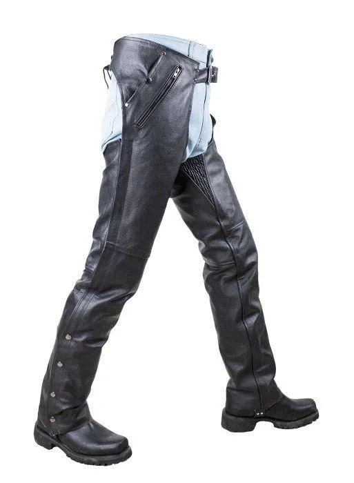 Black Multi-Pocket Naked Cowhide Leather Chaps W/ Zipout liner, C4334-11-DL