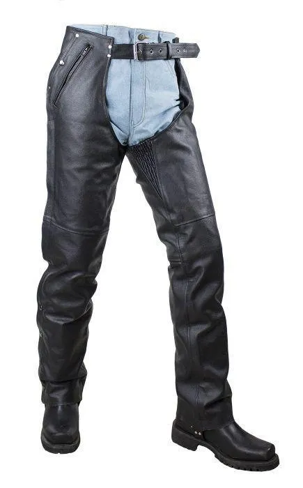 Black Multi-Pocket Naked Cowhide Leather Chaps W/ Zipout liner, C4334-11-DL