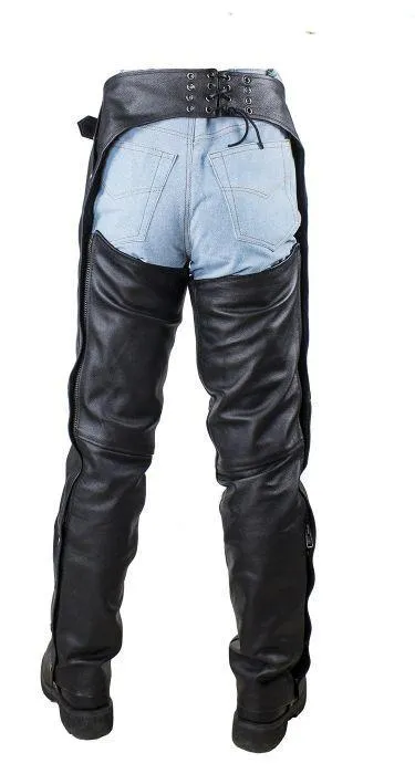 Black Multi-Pocket Naked Cowhide Leather Chaps W/ Zipout liner, C4334-11-DL