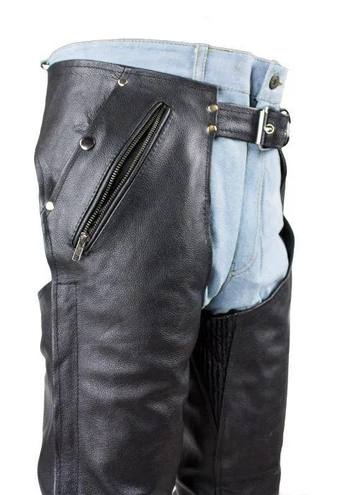 Black Multi-Pocket Naked Cowhide Leather Chaps W/ Zipout liner, C4334-11-DL