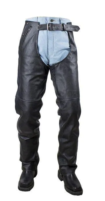 Black Multi-Pocket Naked Cowhide Leather Chaps W/ Zipout liner, C4334-11-DL