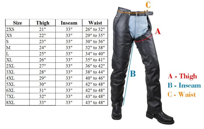 Black Multi-Pocket Naked Cowhide Leather Chaps W/ Zipout liner, C4334-11-DL