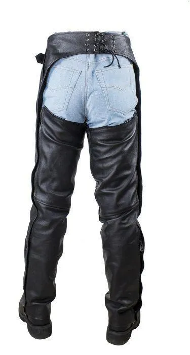 Black Multi-Pocket Split Leather Chaps W/ Zipout liner, C4334-04-DL