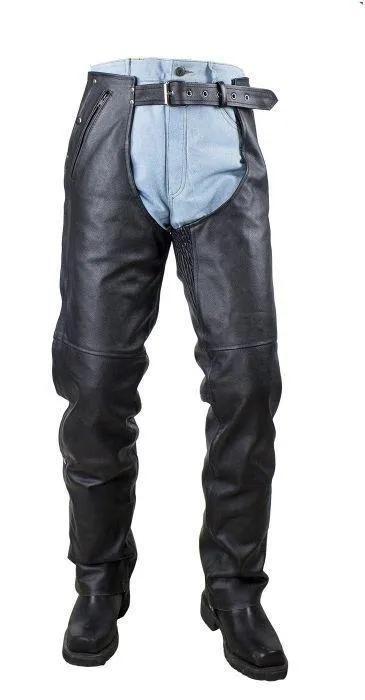 Black Multi-Pocket Split Leather Chaps W/ Zipout liner, C4334-04-DL