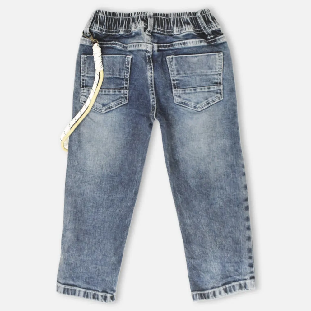 Blue Elasticated Waist Distressed Jeans