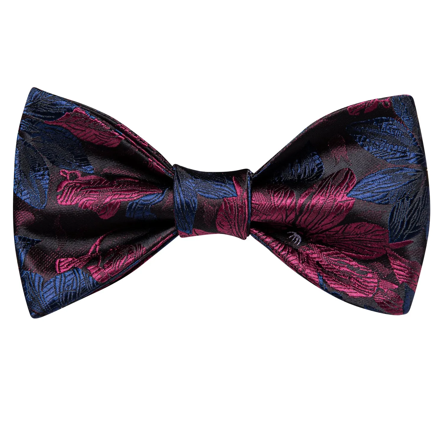 Blue Red Floral Self-tied Bow Tie Pocket Square Cufflinks Set