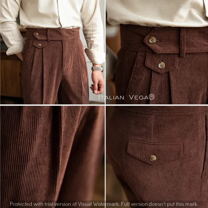 Brown Corduroy Signature Formal Gurkha Pants by ITALIAN VEGA®