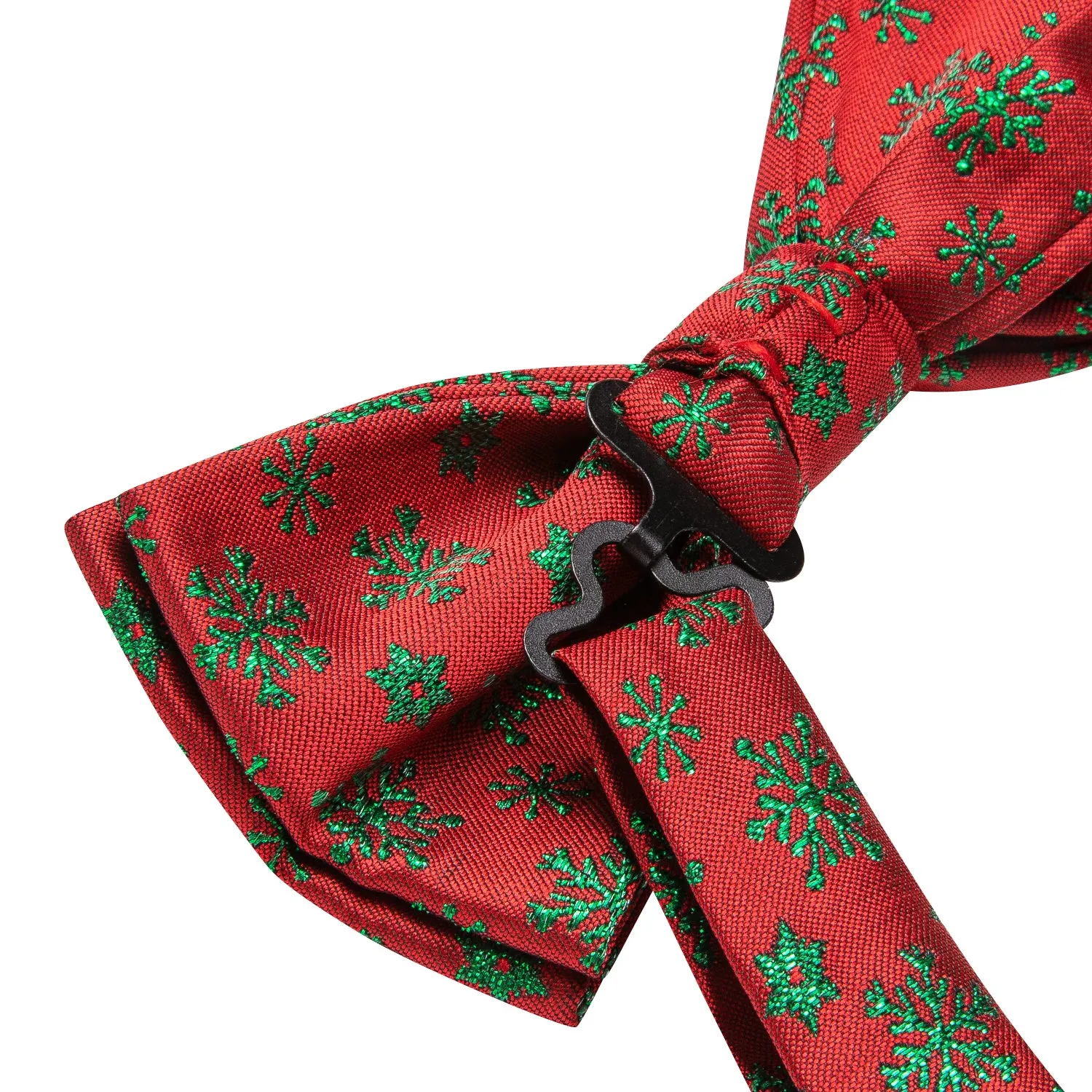 Christmas Red Green Snowflakes Pre-tied Bow Tie Hanky Cufflinks Set