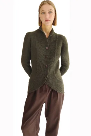 Chunky cashmere cardigan in dark olive green