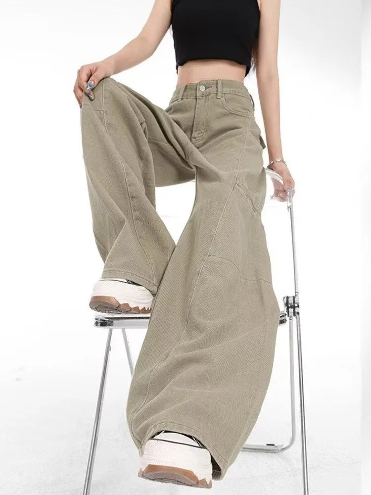 deanwangkt Genuine Spring And Autumn Jeans Fashionable, Relaxed, Loose, Slim, Versatile Wide Leg Pants For Women's Jeans