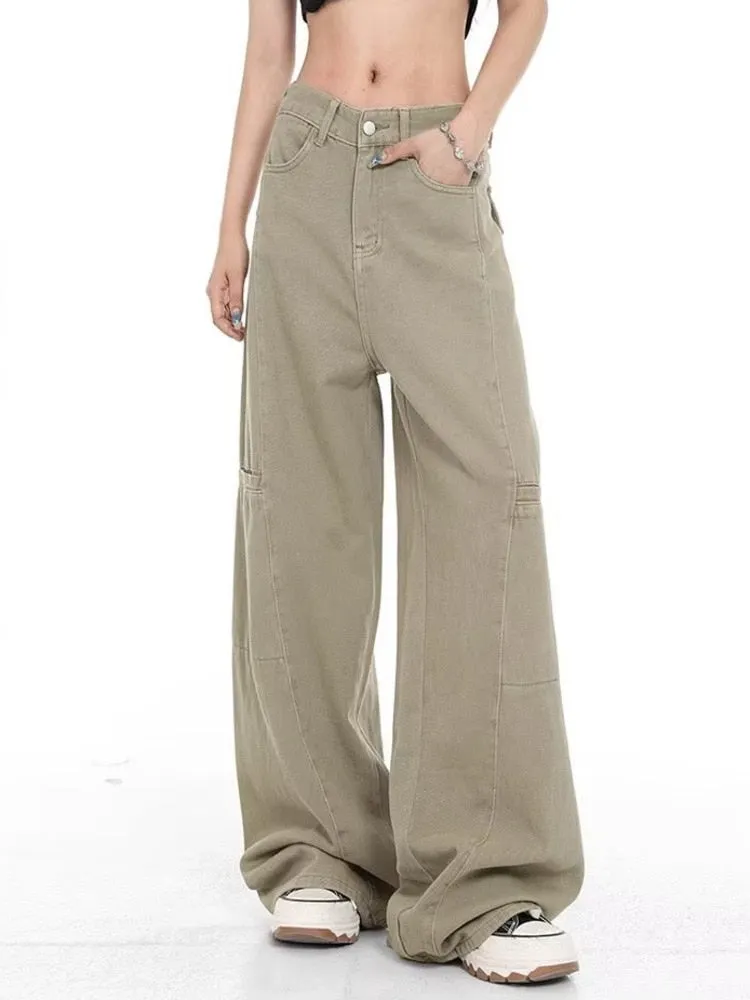 deanwangkt Genuine Spring And Autumn Jeans Fashionable, Relaxed, Loose, Slim, Versatile Wide Leg Pants For Women's Jeans