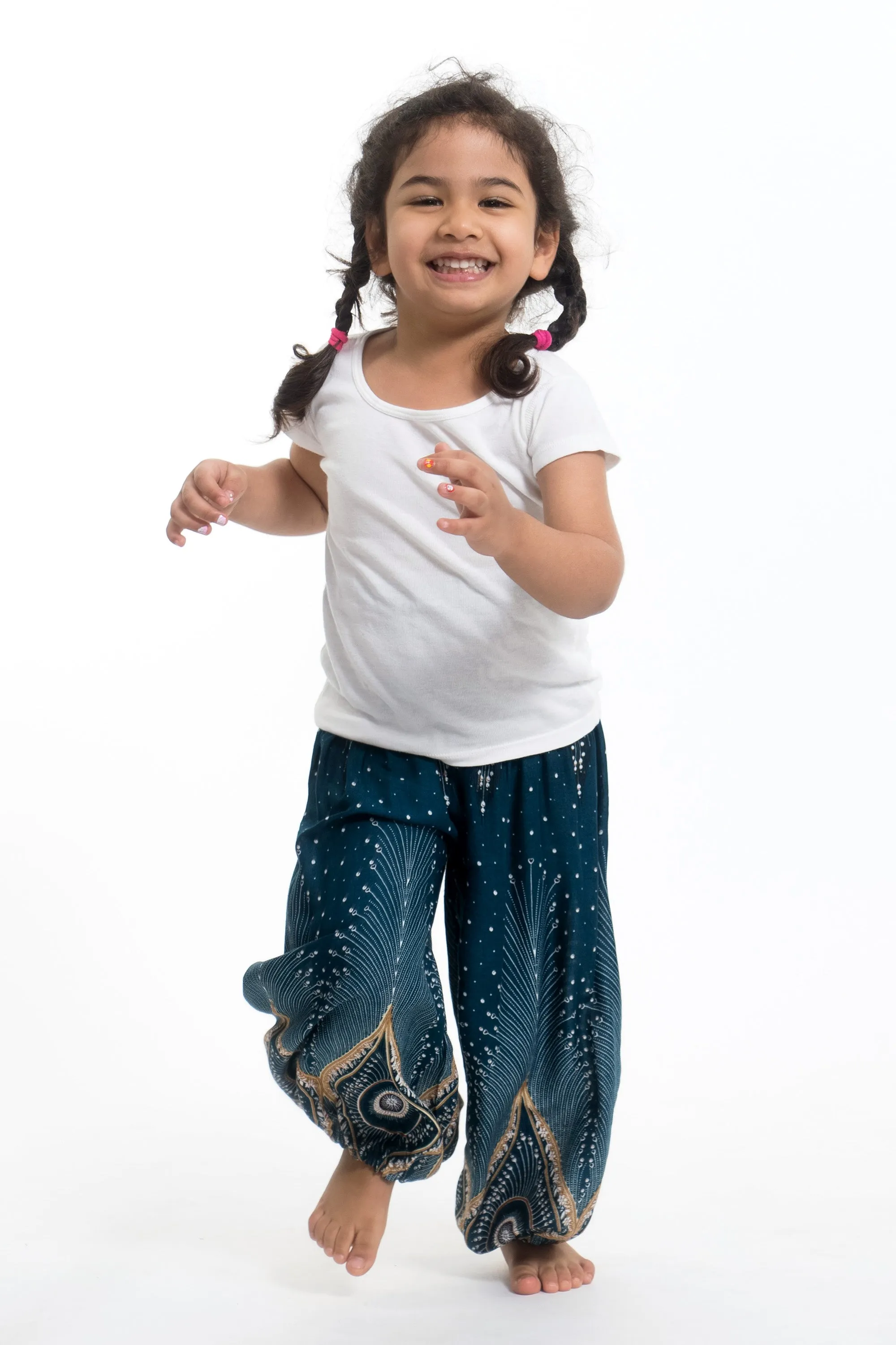 Diamond Peacock Kids Harem Pants in Turquoise