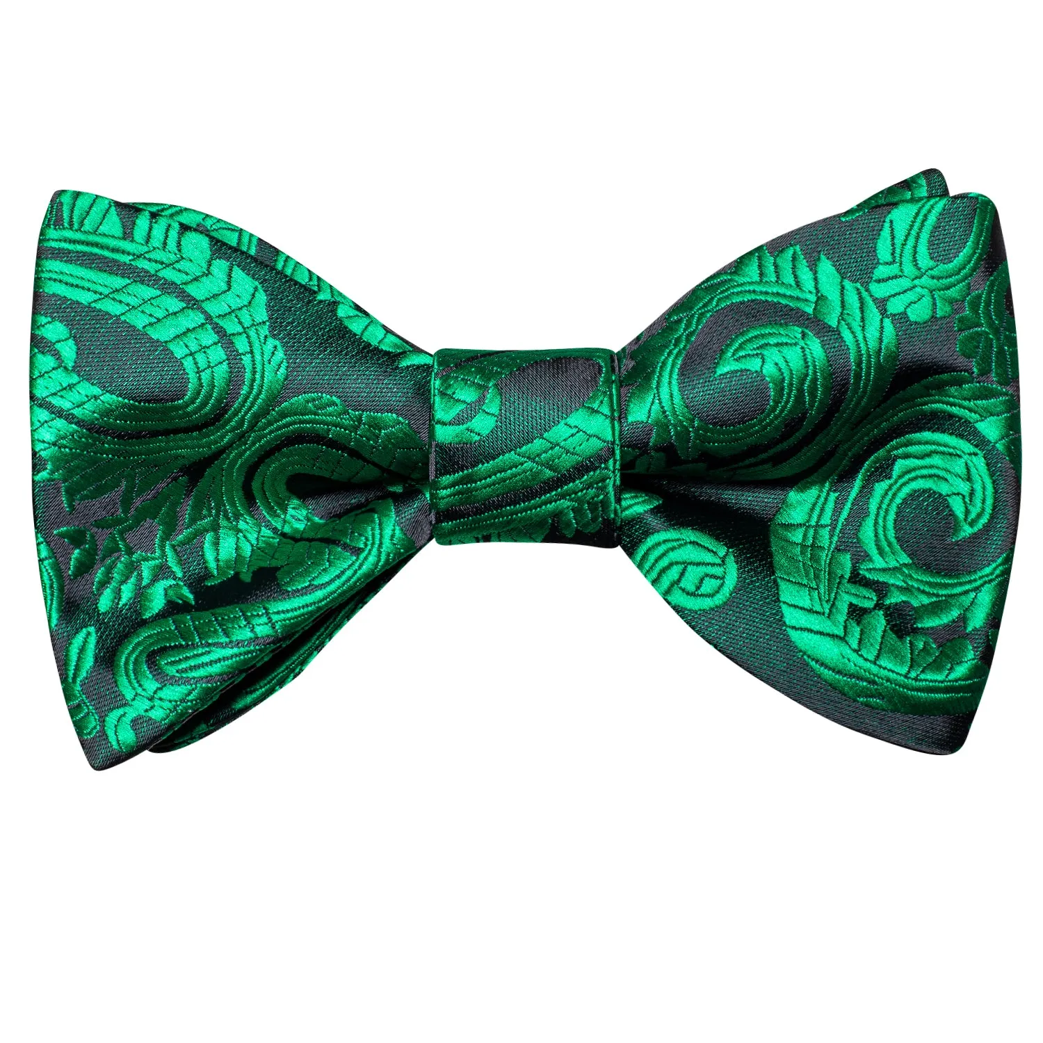 Emerald Green Paisley Silk Self-tied Bow Tie Pocket Square Cufflinks Set