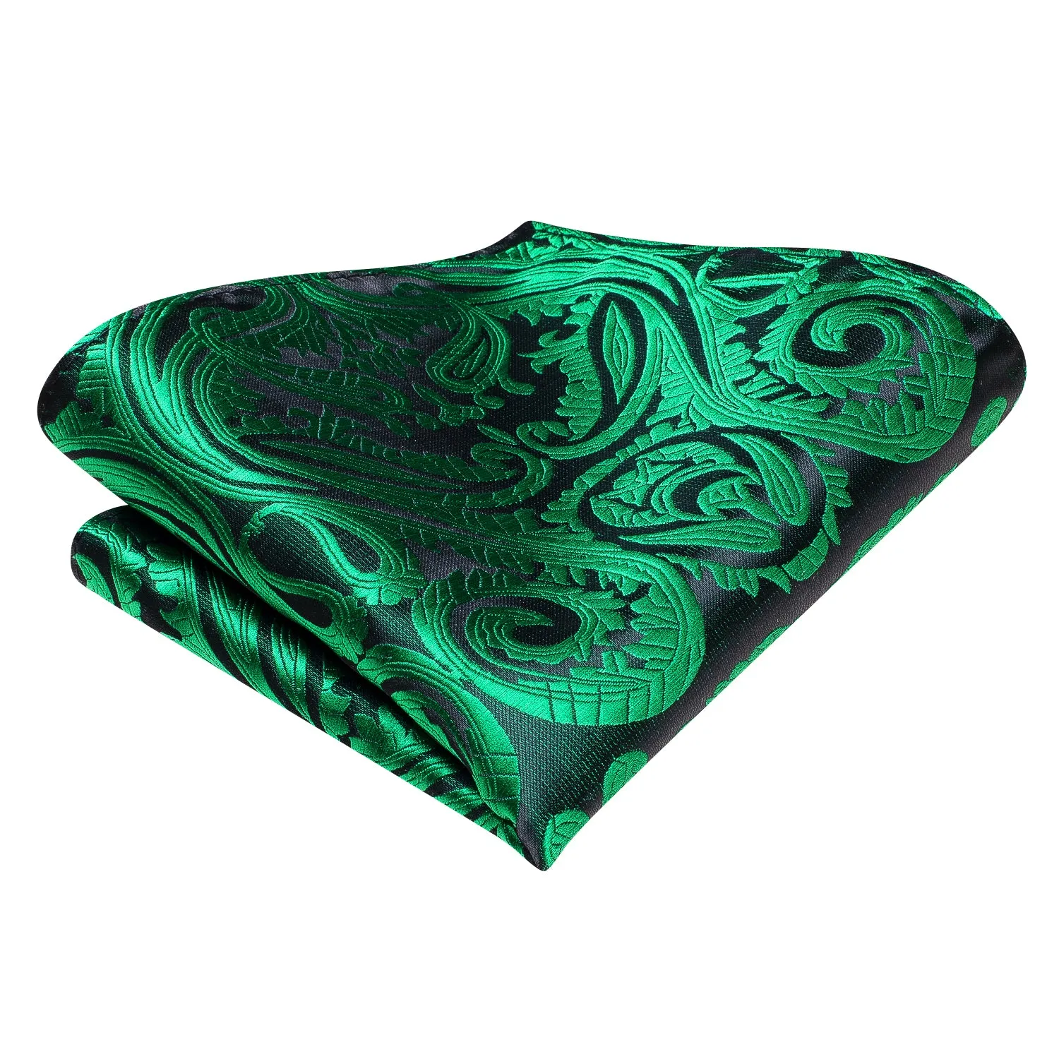 Emerald Green Paisley Silk Self-tied Bow Tie Pocket Square Cufflinks Set