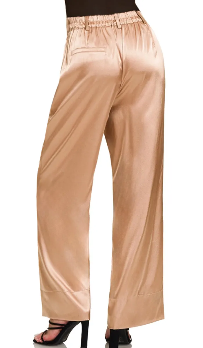 Eva Loose Stretch Wide Leg Silky Pants - Champagne