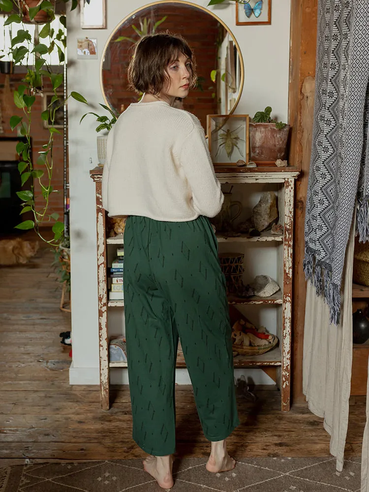 Fae Wide-Leg Pant in Dark Sage Diamond Vine