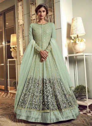 Flawless Green Designer Floor Length Anarkali Suit