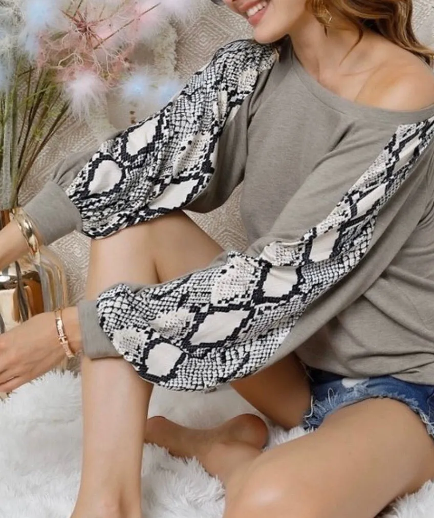 French Terry Snake Print Top