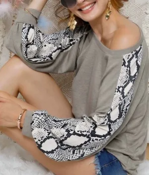 French Terry Snake Print Top