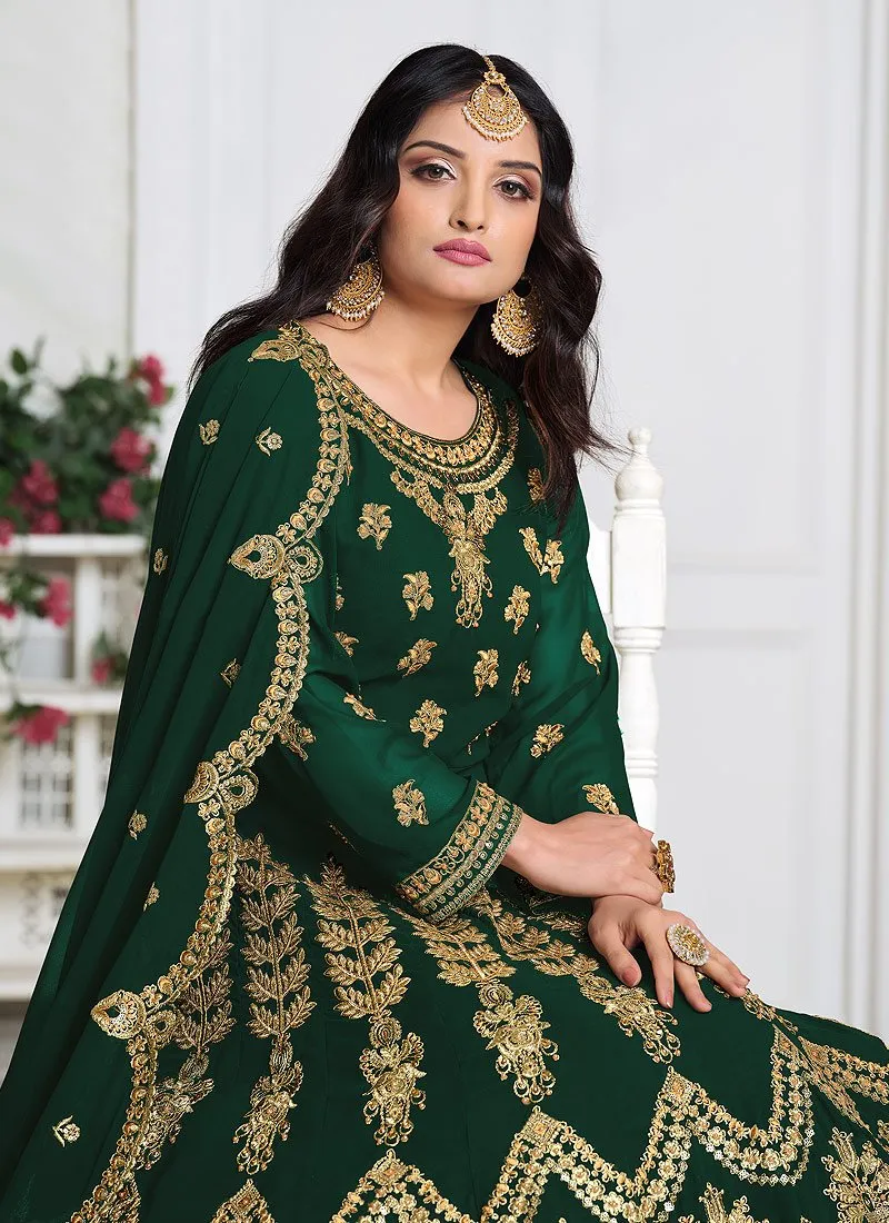 Green Abaya Style Embroidered Anarkali Suit