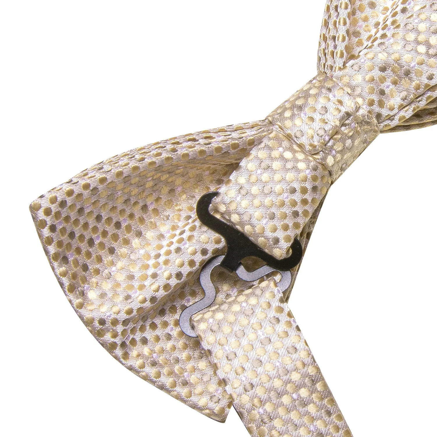 Hi-Tie Beige Dot Pre-tied Bow Tie Hanky Cufflinks Set