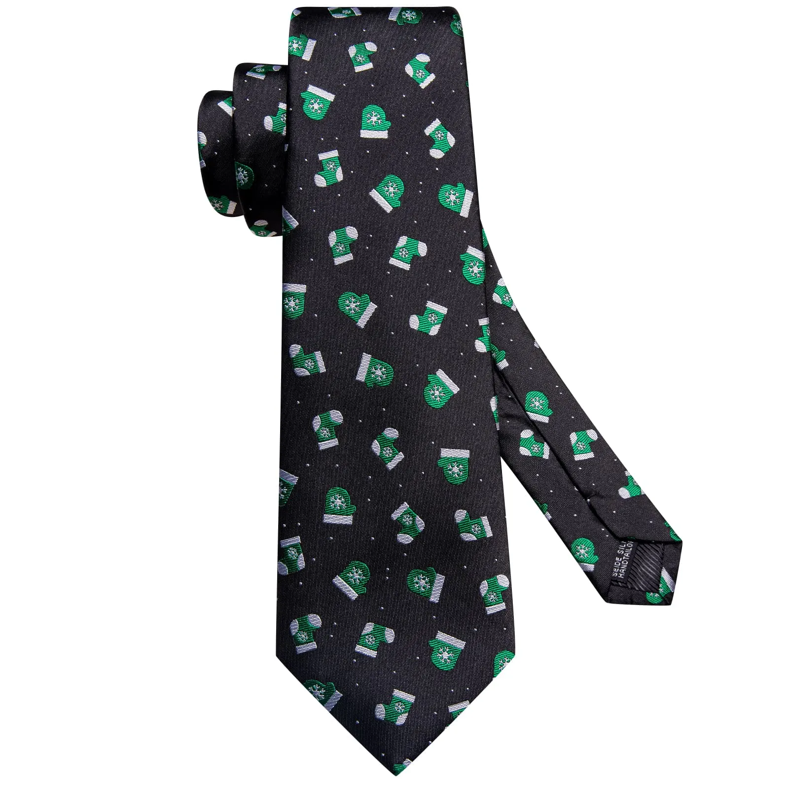 Hi-Tie Black Necktie Novelty Socks Pattern Men Tie Hanky Cufflinks Set