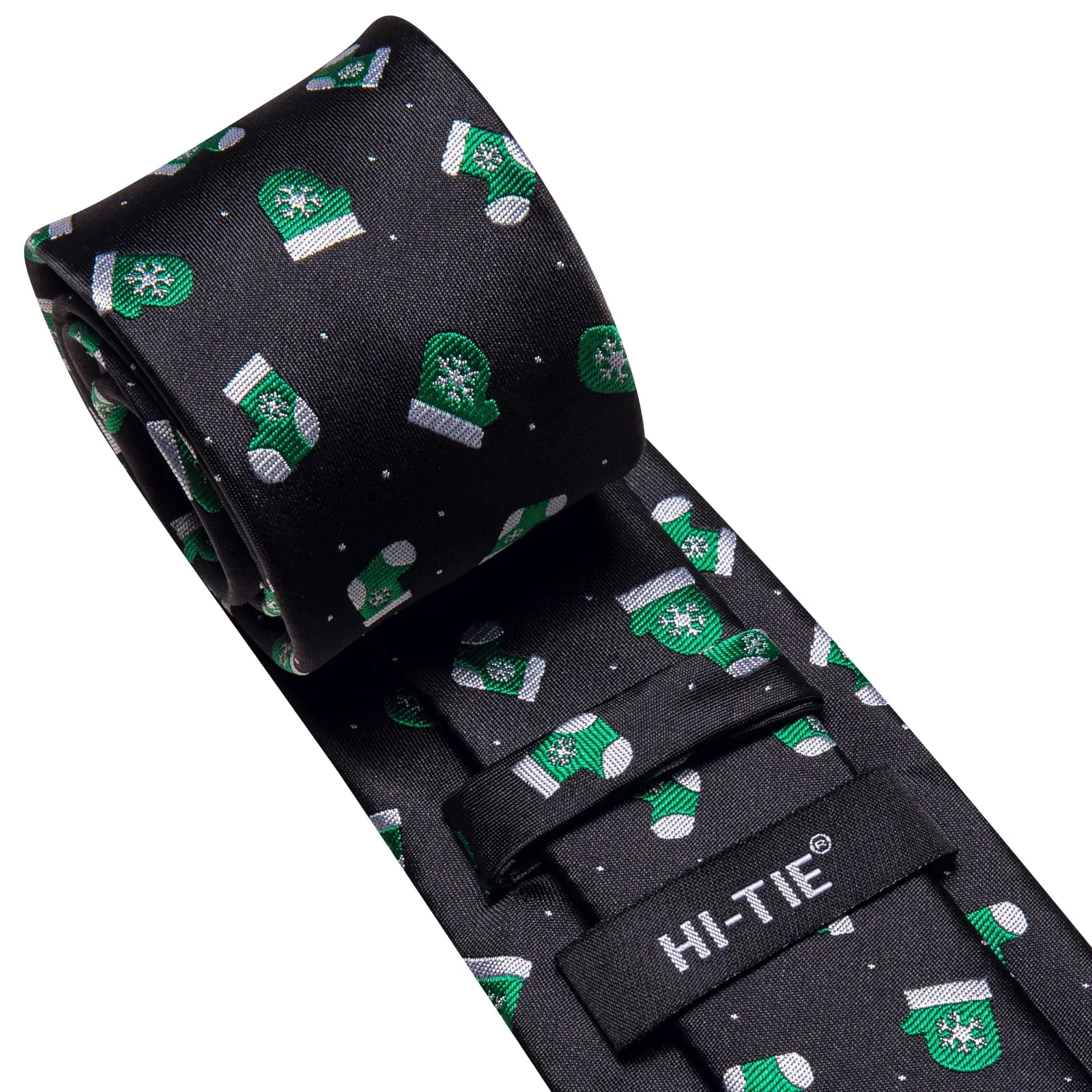 Hi-Tie Black Necktie Novelty Socks Pattern Men Tie Hanky Cufflinks Set