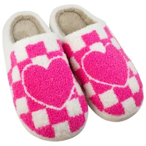 Hot Pink Heart Checkered Slippers by Katydid