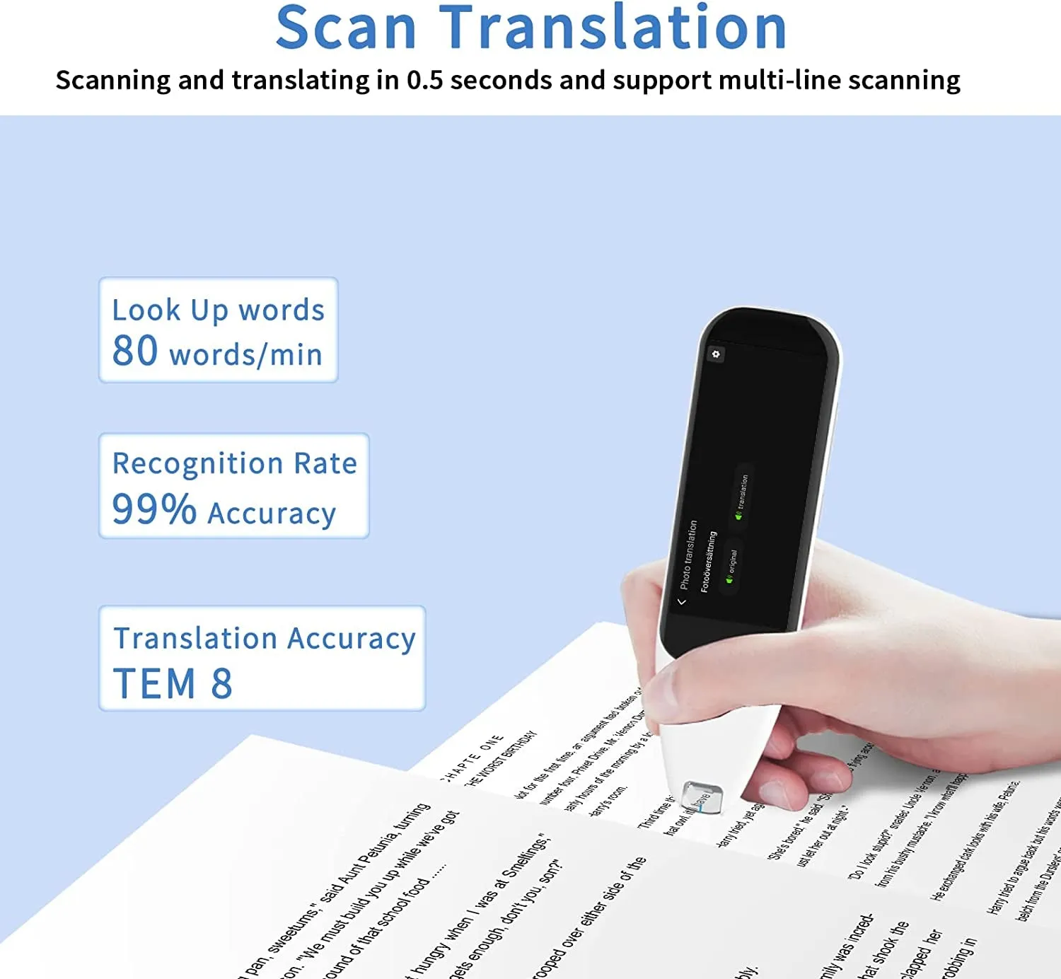 Language Translator Device, DOSMONO 112 Languages OCR Scanning Pen for Language Translation, Reading Pen for Dyslexia, Voice Translator Device, Text&Phonetic Multilingual Translation