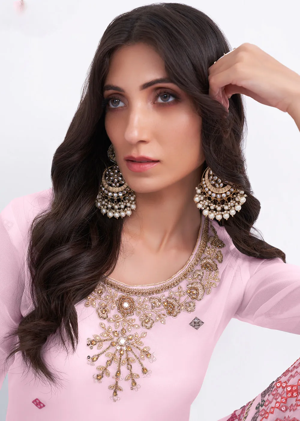 Light Pink Sequins & Multi Thread Work Designer Sharara Suit