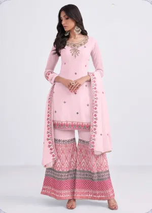 Light Pink Sequins & Multi Thread Work Designer Sharara Suit