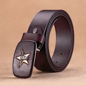 Men's Ox Head Star Plate Buckle Leather Belt