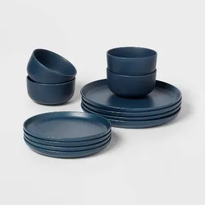 Open Box - 12pc Stoneware Tilley Dinnerware Set Blue - Threshold