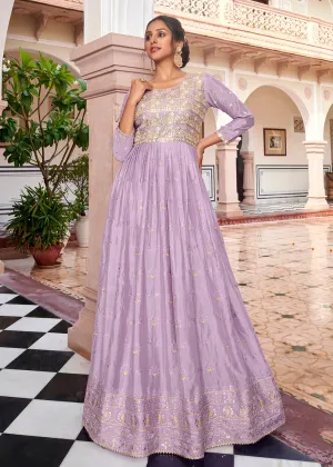 Pastel Lilac Pretty Embellished Work Wedding Anarkali Dress