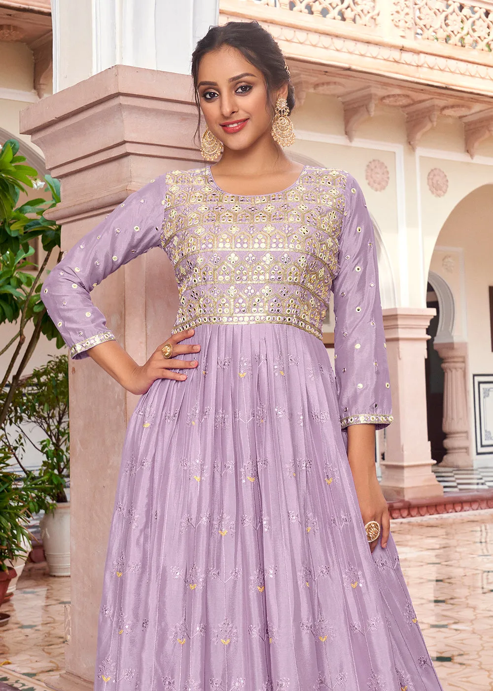 Pastel Lilac Pretty Embellished Work Wedding Anarkali Dress