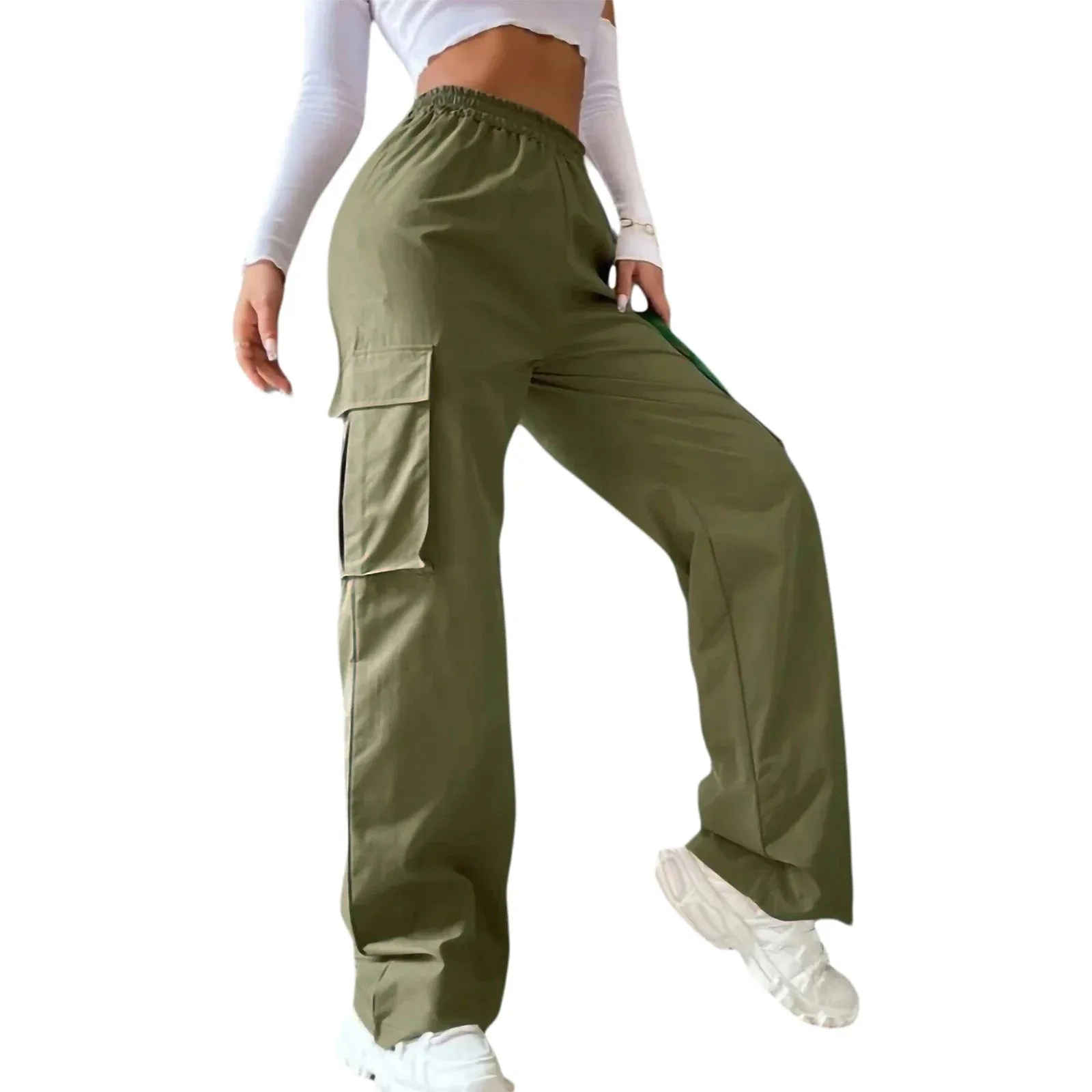 Plain Color Loose Fit High Rise Straight-Leg Baggy Casual Long Trousers - Comfortable and Stylish Casual Pants