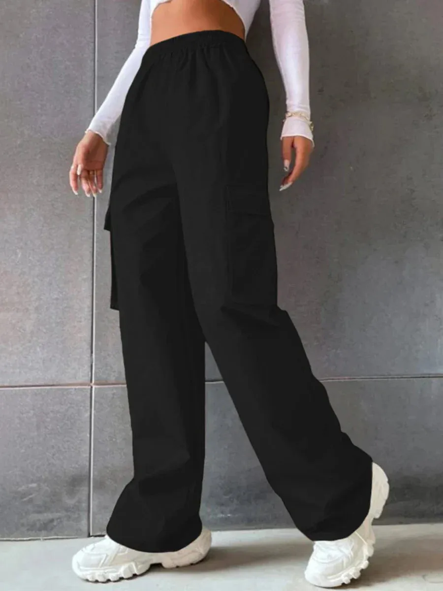 Plain Color Loose Fit High Rise Straight-Leg Baggy Casual Long Trousers - Comfortable and Stylish Casual Pants