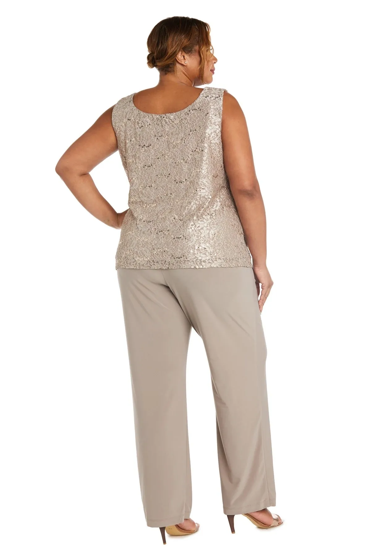 R&M Richards Plus Size Women's 3 Piece Scalloped Sequin Lace Pantsuit