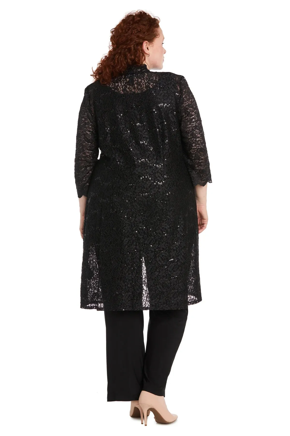 R&M Richards Plus Size Women's 3 Piece Scalloped Sequin Lace Pantsuit