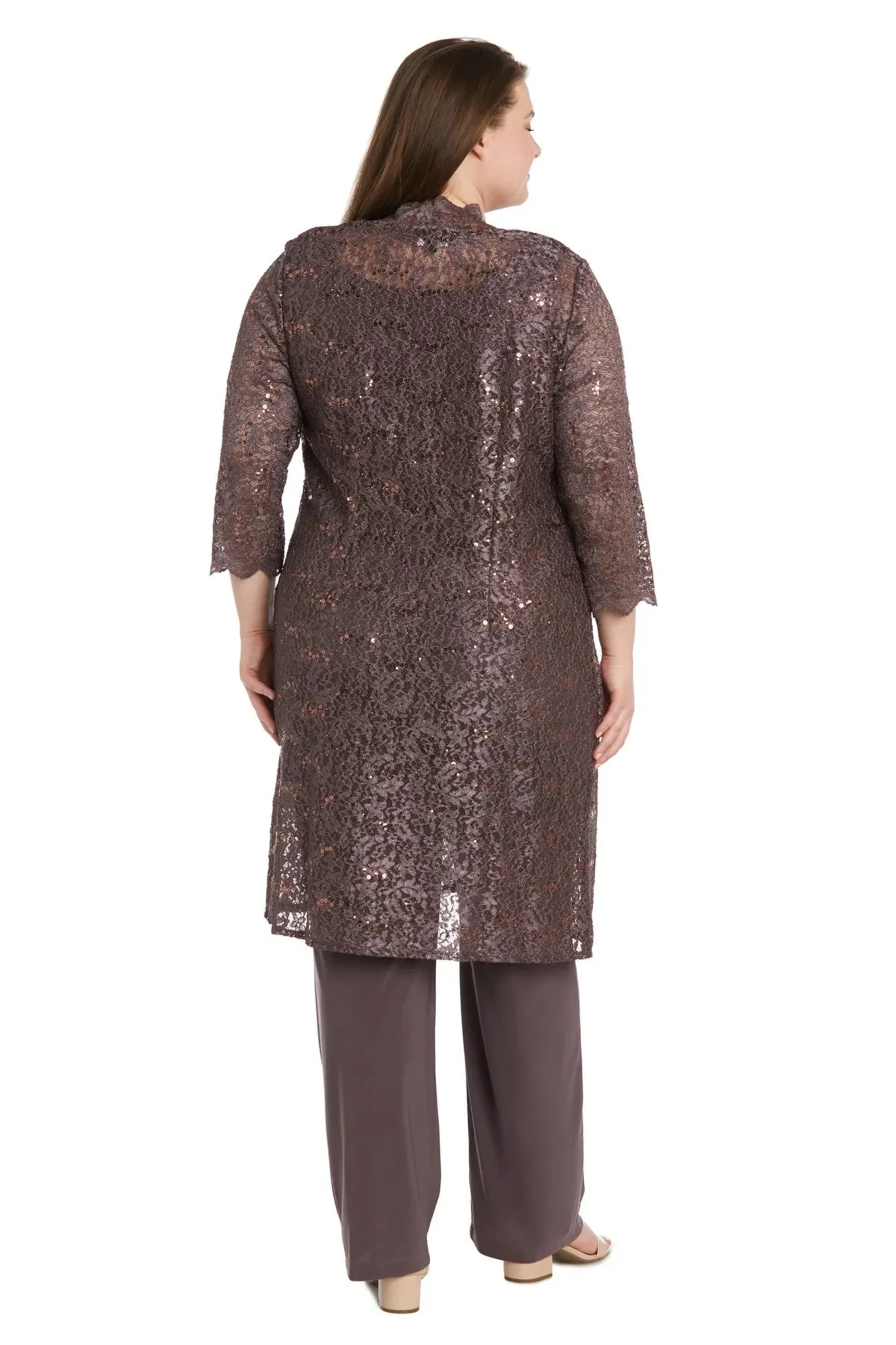 R&M Richards Plus Size Women's 3 Piece Scalloped Sequin Lace Pantsuit