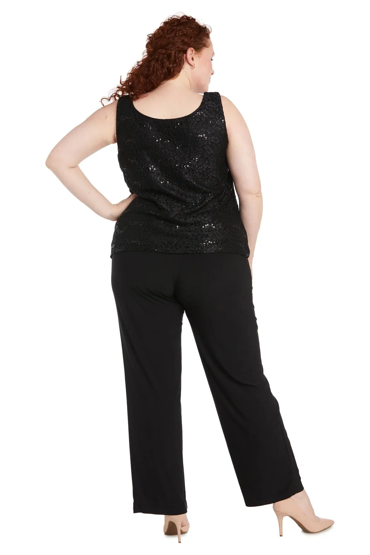 R&M Richards Plus Size Women's 3 Piece Scalloped Sequin Lace Pantsuit