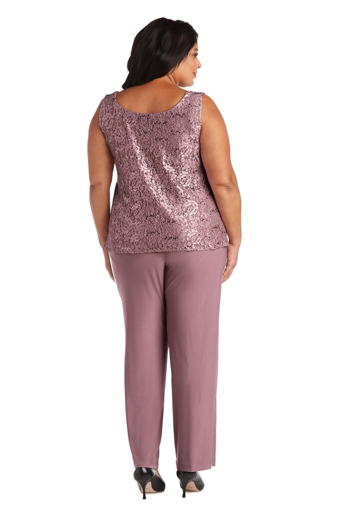 R&M Richards Plus Size Women's 3 Piece Scalloped Sequin Lace Pantsuit