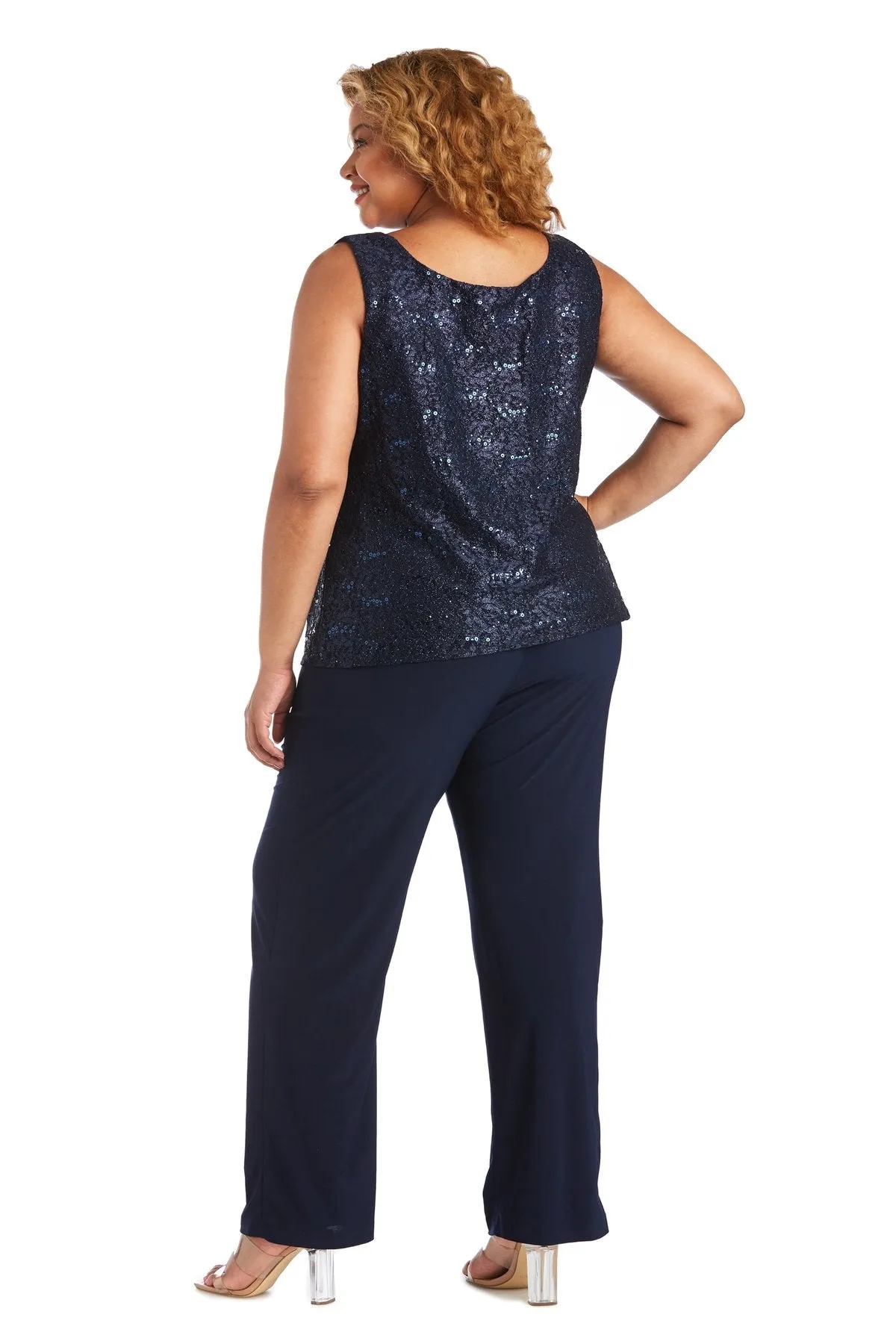 R&M Richards Plus Size Women's 3 Piece Scalloped Sequin Lace Pantsuit