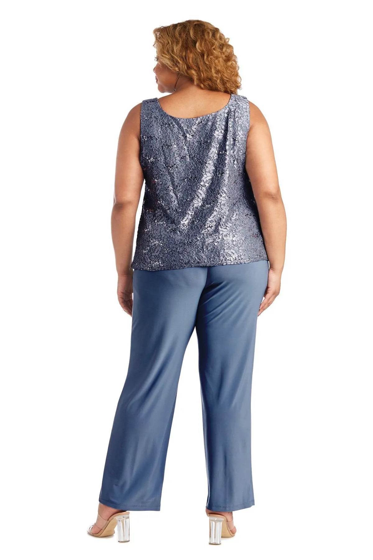 R&M Richards Plus Size Women's 3 Piece Scalloped Sequin Lace Pantsuit