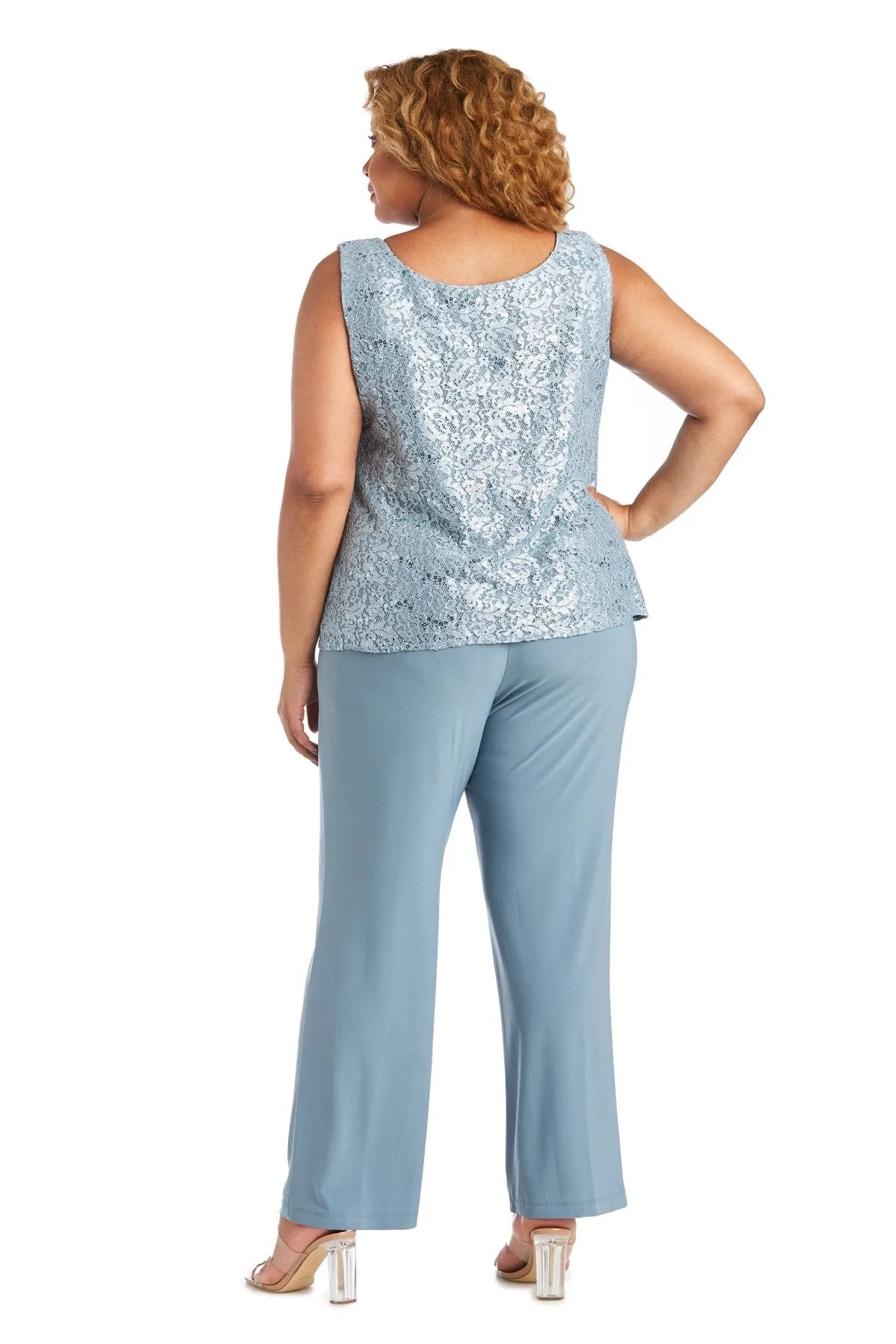 R&M Richards Plus Size Women's 3 Piece Scalloped Sequin Lace Pantsuit